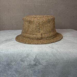 Vintage Gleneagles Wool Tweed Bucket Hat Trilby Brown Tan Medium Mens